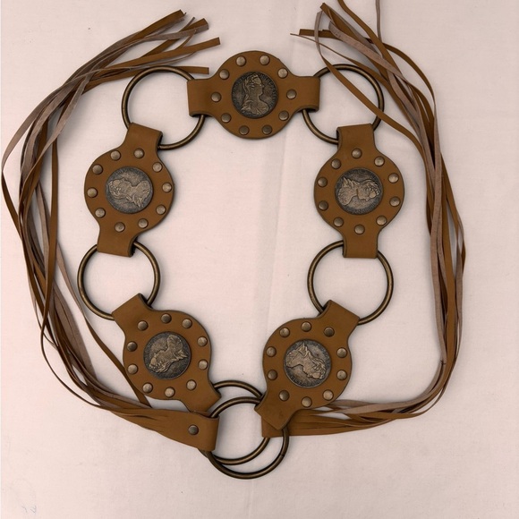 Tan Faux Leather Belt with Fringe and O-Ring Buckle - Picture 4 of 11